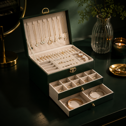 Multilayer Leather Jewelry Box with Lock