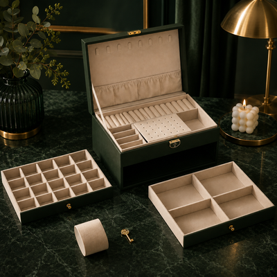 Multilayer Leather Jewelry Box with Lock