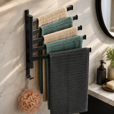 Black Swivel Towel Rack for Bathroom