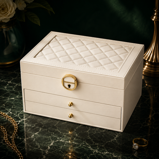 Multilayer Leather Jewelry Box with Lock