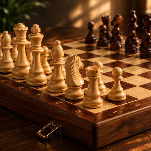 Wooden Chess Set with Folding Magnetic Board