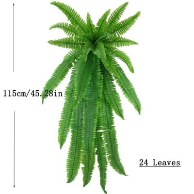 Close up of artificial Boston fern frond detail and texture