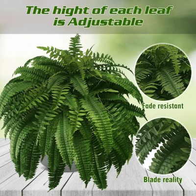 UV resistant artificial fern in hanging basket outdoor patio