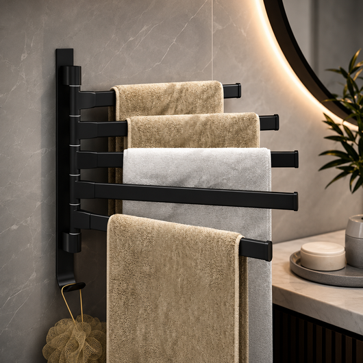 Black Swivel Towel Rack for Bathroom