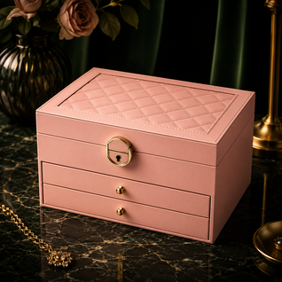 Multilayer Leather Jewelry Box with Lock