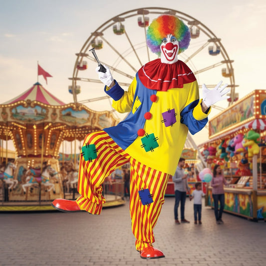 Colorful adult clown costume full outfit front view