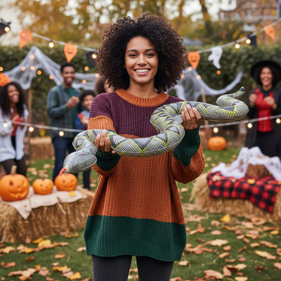 Inflatable snake decoration coiled for a Halloween display
