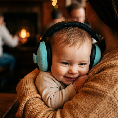 Tiffany Blue Plush baby ear muffs cafe lifestyle