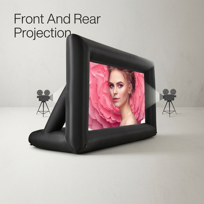 Front and rear projection supported on the inflatable movie screen