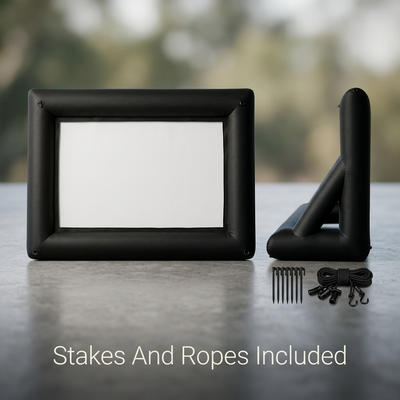 Ground stakes and tie down ropes included with the outdoor movie screen