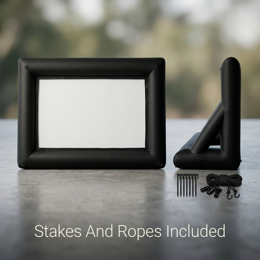 Ground stakes and tie down ropes included with the outdoor movie screen