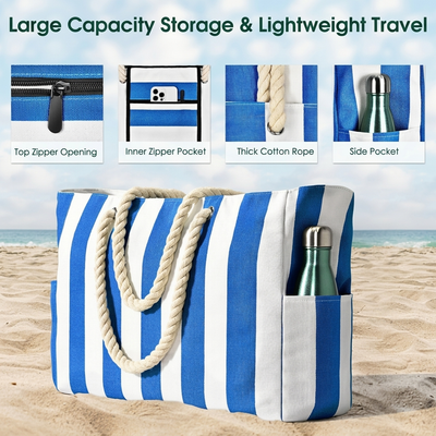 Gray beach tote interior zip pocket detail
