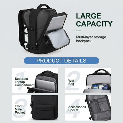 Beige 40L travel backpack hidden anti-theft pocket detail