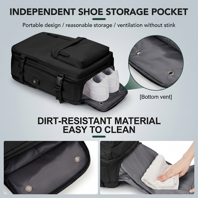 Beige 40L travel backpack padded airflow straps detail