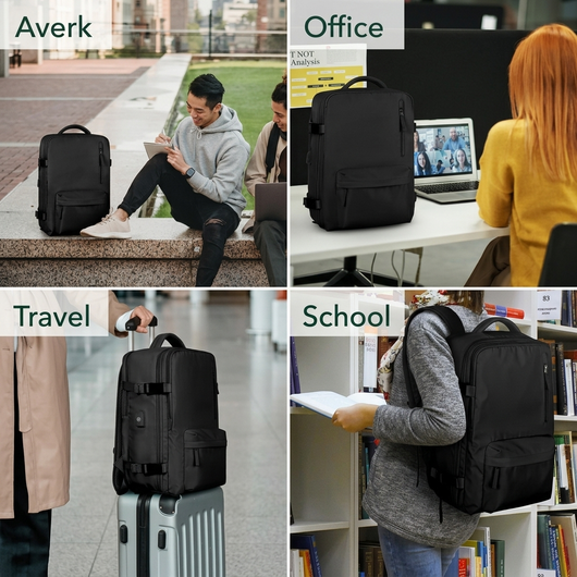 Beige 40L travel backpack dimensions and sizing detail