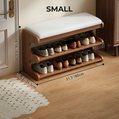 Small size shoe storage bench dimensions 31.5 inches long 10.43 deep 16.54 high