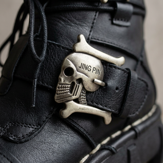 Men's Leather Skull Buckle Boots