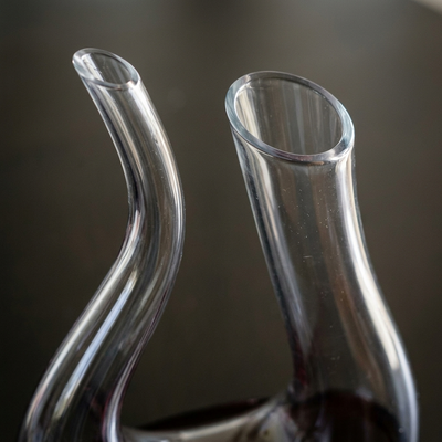 Close up of the decanter neck and its two openings