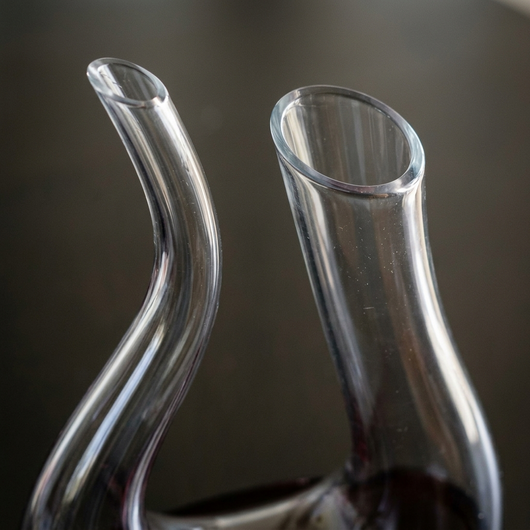 Close up of the decanter neck and its two openings