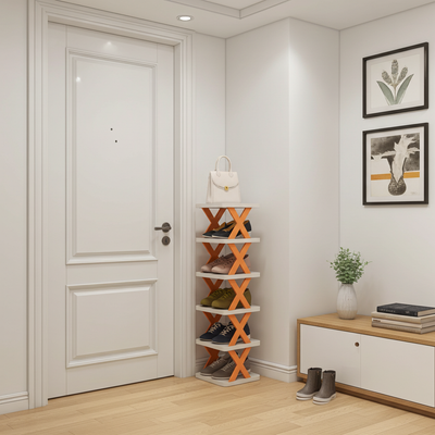 Modular shoe rack organizer in an entryway