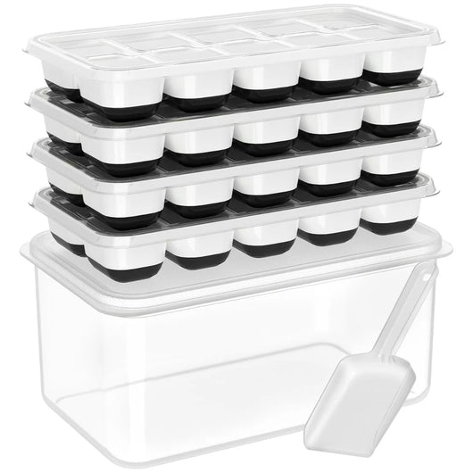 Stackable Silicone Ice Cube Trays with Storage Bin