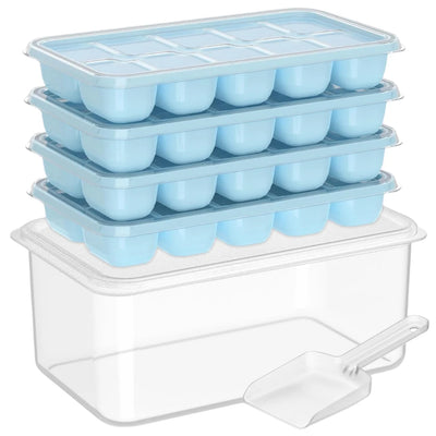 Stackable Silicone Ice Cube Trays with Storage Bin