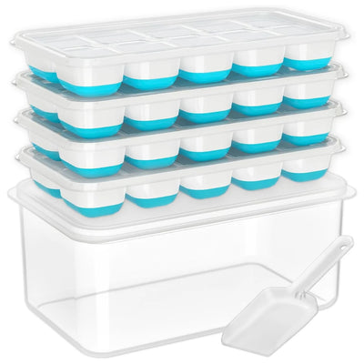 Stackable Silicone Ice Cube Trays with Storage Bin
