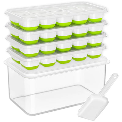 Stackable Silicone Ice Cube Trays with Storage Bin