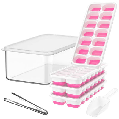 Stackable Silicone Ice Cube Trays with Storage Bin
